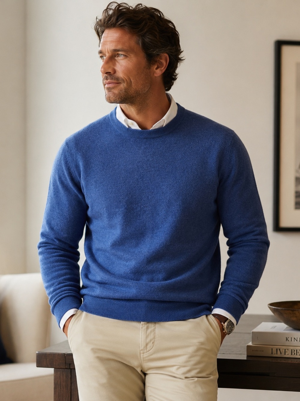 Christian Lacroix 100% Extra Fine Merino Wool Blue Crewneck Sweater